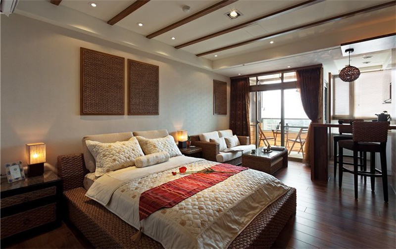 休闲东南亚风格公寓卧室背景墙装修效果图