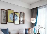 灰色调新古典风格70平米一居室客厅背景墙装修效果图