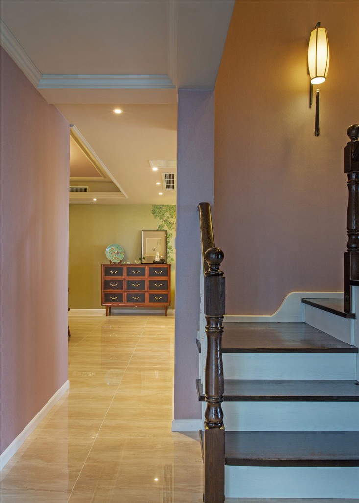 雅致古朴中式风格100平米复式loft客厅楼梯装修效果图