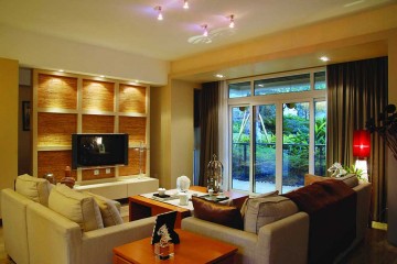 自然舒适新古典风格90平米二居室客厅电视背景墙装修效果图