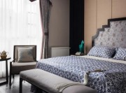 淡雅清新中式风格100平米公寓卧室窗帘装修效果图