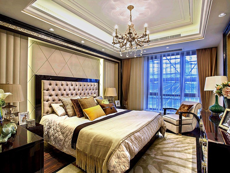 现代华丽新中式风格140平米四居室卧室吊顶装修效果图