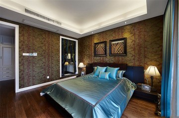异域东南亚风格公寓卧室背景墙装修效果图