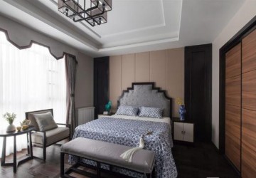 淡雅清新中式风格100平米公寓卧室吊顶装修效果图