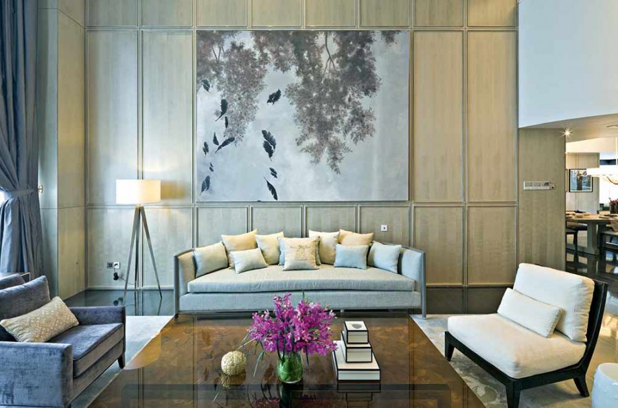 艺术时尚新古典风格120平米三居室客厅背景墙装修效果图