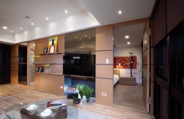 个性休闲现代简约风格50平米公寓客厅电视背景墙装修效果图