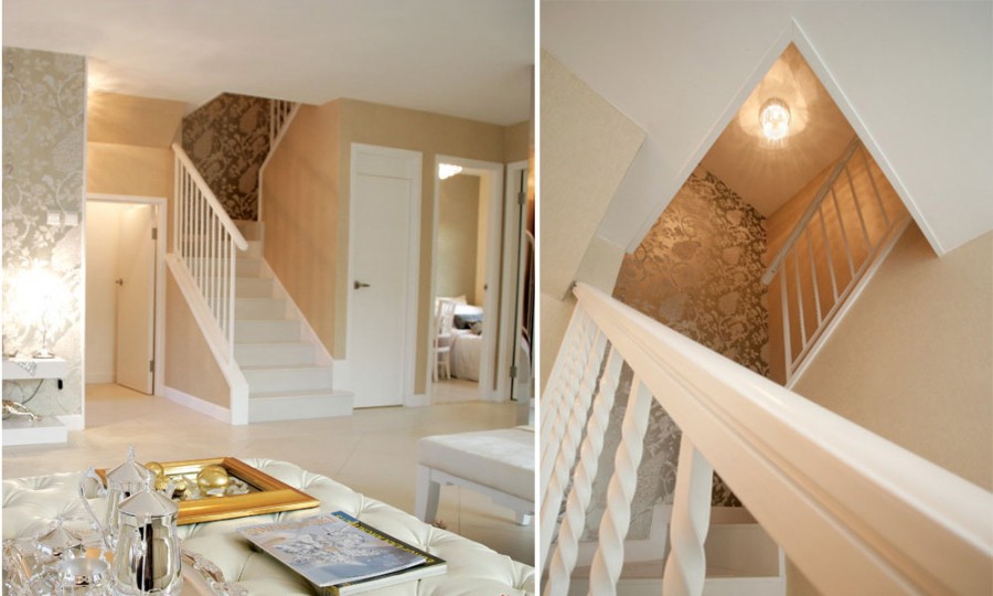 唯美大气新古典风格120平米复式loft客厅楼梯装修效果图