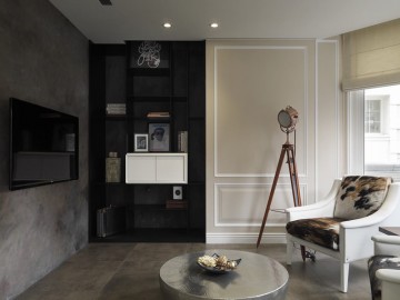 经典黑白灰现代简约风格200平米别墅书房背景墙装修效果图
