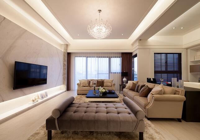 豪华美观新古典风格130平米四居室客厅电视背景墙装修效果图