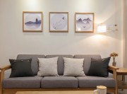 温润柔和现代简约风格90平米三居室客厅背景墙装修效果图