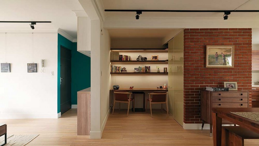 个性摩登现代简约风格60平米一居室书房背景墙装修效果图