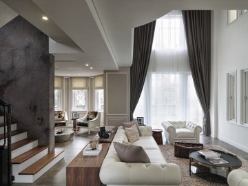 经典黑白灰现代简约风格200平米别墅客厅窗帘装修效果图