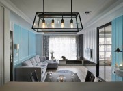 水蓝现代简约风格100平米三居室餐厅吊顶装修效果图