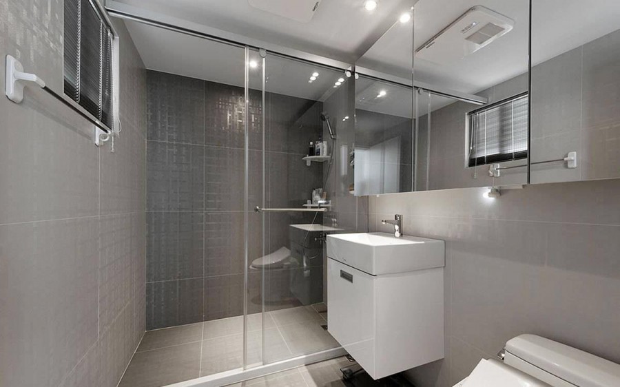唯美现代简约风格100平米复式loft卫生间浴室柜装修效果图