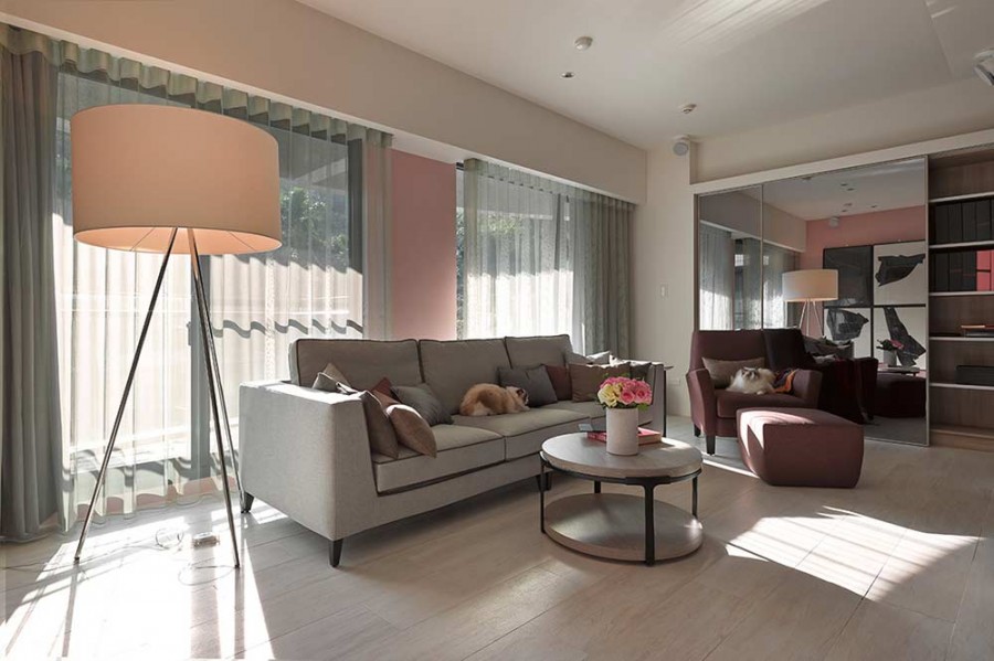 个性粉色现代简约风格50平米小户型客厅吊顶装修效果图