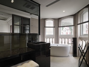 经典黑白灰现代简约风格200平米别墅卫生间浴室柜装修效果图