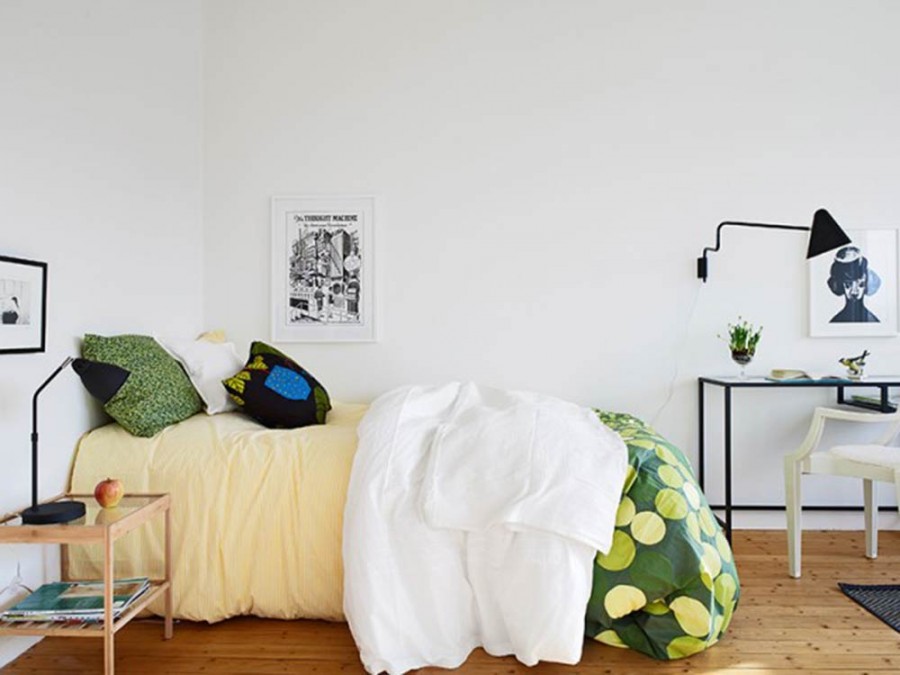 小巧清新现代简约风格60平米一居室卧室背景墙装修效果图