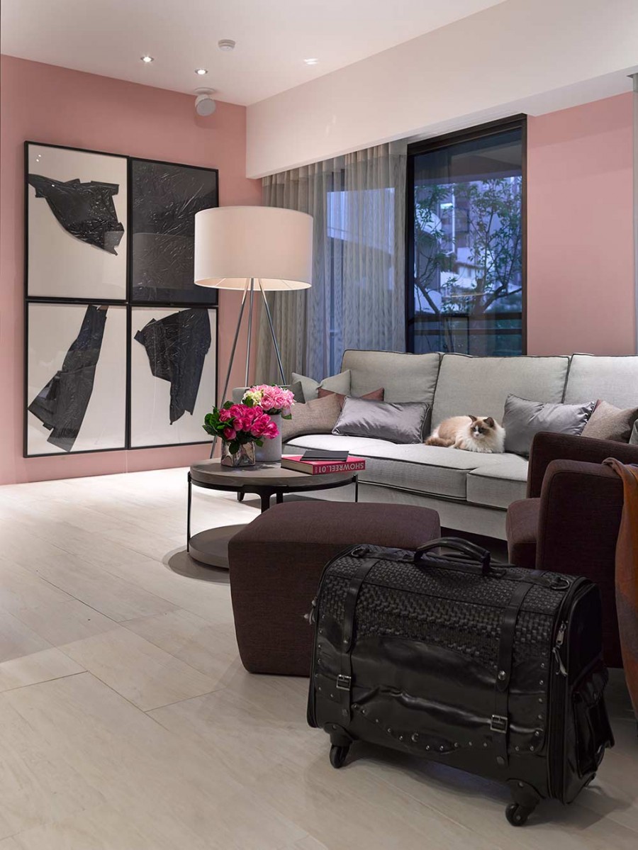 个性粉色现代简约风格50平米小户型客厅背景墙装修效果图