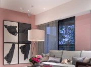 个性粉色现代简约风格50平米小户型客厅背景墙装修效果图