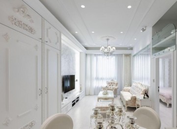 纯白浪漫欧式风格60平米小户型客厅吊顶装修效果图