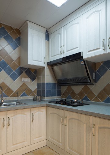 蓝色天空欧式风格80平米二居室厨房橱柜装修效果图