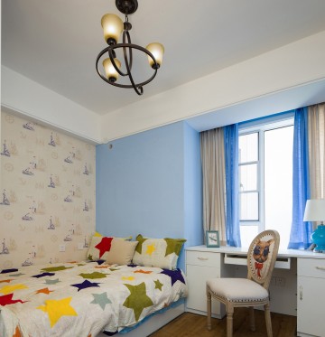 蓝色天空欧式风格80平米二居室儿童房吊顶装修效果图