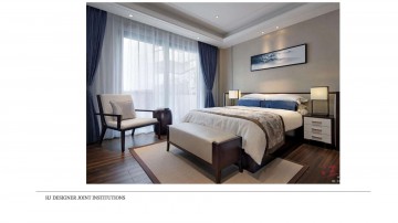 通透自然新中式130平三居室卧室窗帘装修效果图