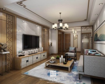 奥林清华新中式三居室客厅装修效果图