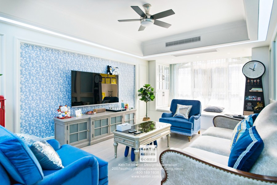 棕榈湾美式风格三居室装修实景案例客厅