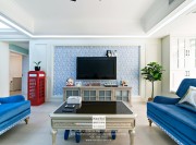 棕榈湾美式风格三居室装修实景案例电视背景