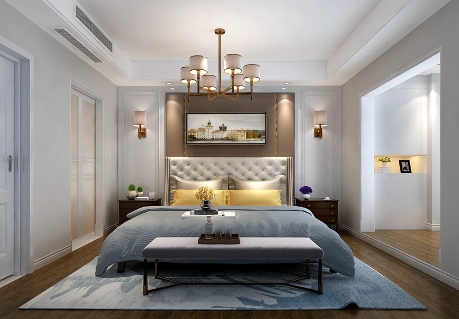 苏州湾天铂现代美式风格复式卧室装修效果图