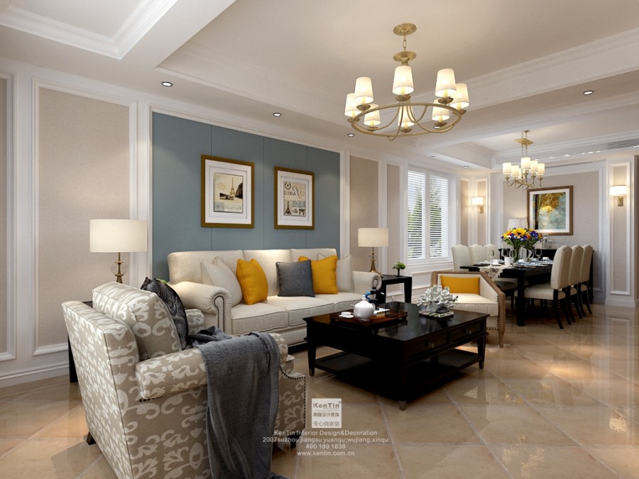 景山玫瑰园美式风格复式多居室客厅装修实景案例